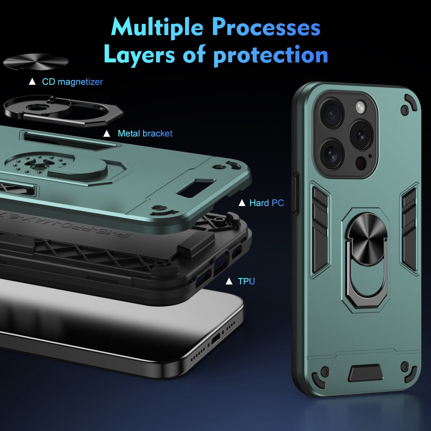 For iPhone 15 Pro Kickstand Case Magnetic Car Mount Phone Cover - Green For iPhone 15 Pro Kickstand Case Magnetic Car Mount Phone Cover - Green